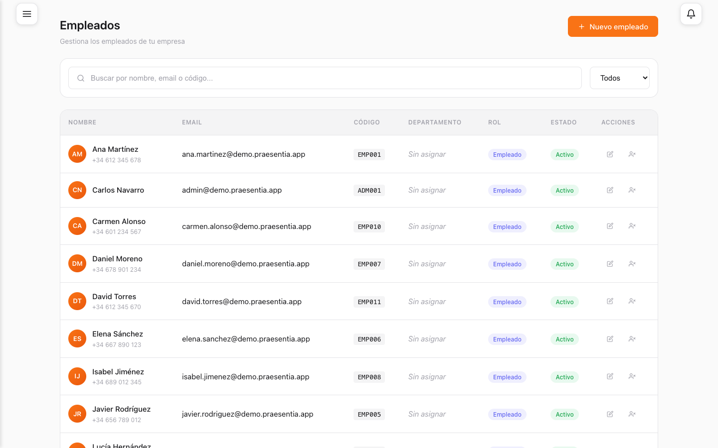 Panel de administracion de Praesentia